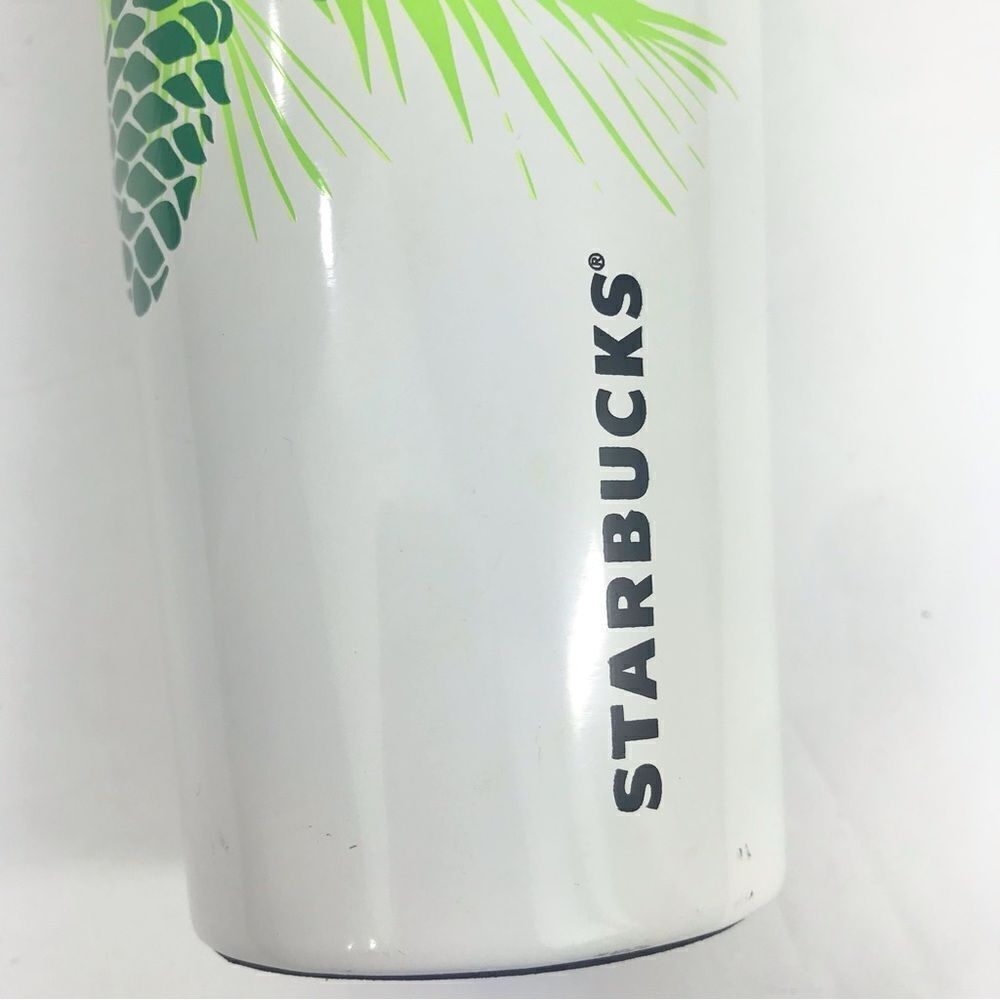 Starbucks White Travel Tumbler Green and Blue Pine Cone and Branch Design - Picture 5 of 13